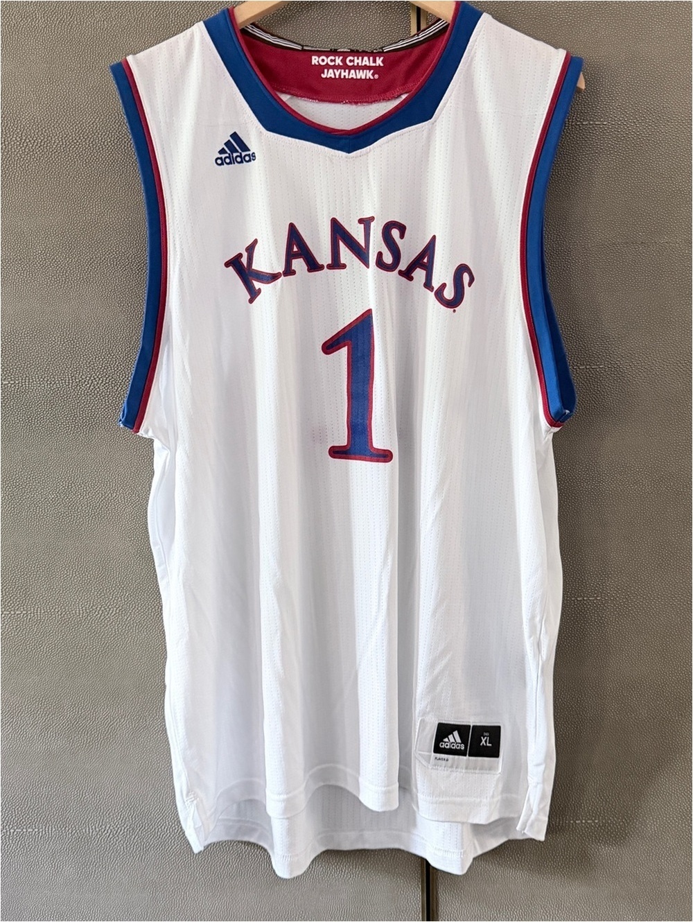 New adidas Kansas Jayhawks Basketball Jersey White Blue Red Trim Men’s XL